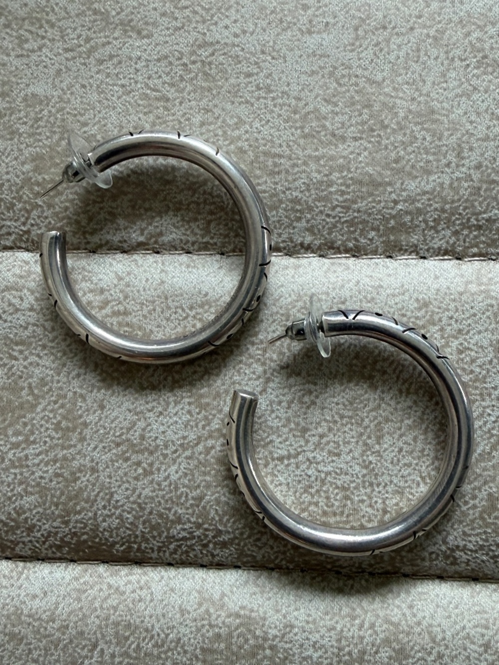 Vintage Taxco Mexico 925 Sterling Silver Thick Hoop Earrings Signed TR-64 14g